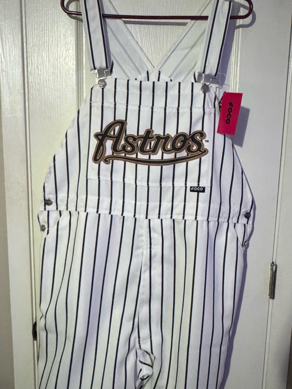FOCO Astros White Pinstripe Overalls Jumpsuit